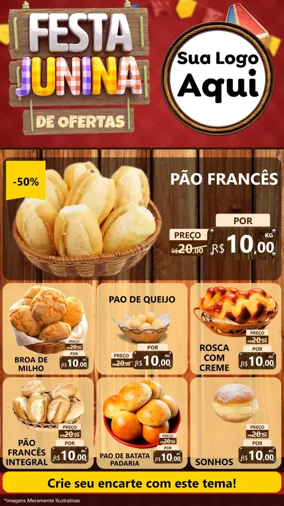 Modelo de Rede Social para Stories com o tema Festa Junina de Ofertas para Padaria