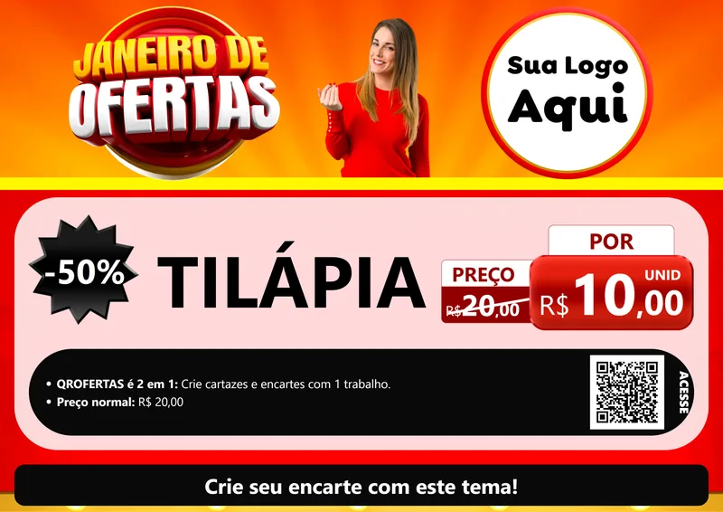 Modelo de Cartaz para Cartaz A4 Horizontal com o tema Janeiro de Ofertas para Peixaria