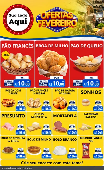 Modelo de Encarte para Encarte Grande com o tema Ofertas de Fevereiro para Padaria