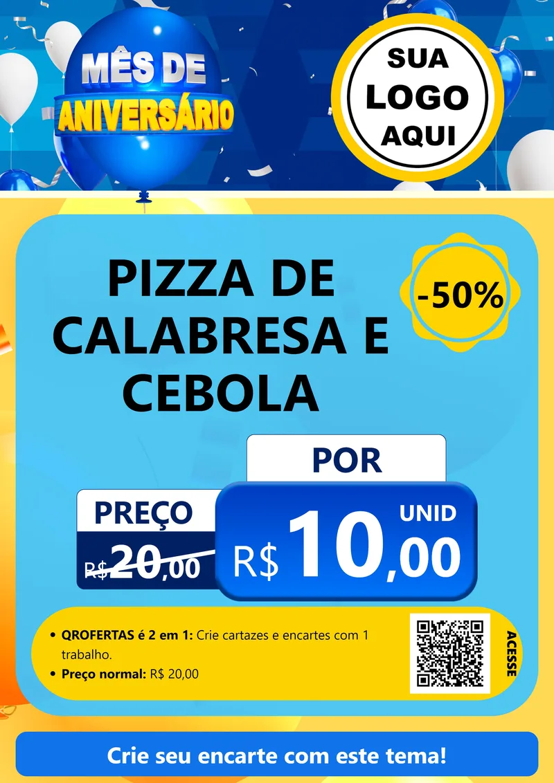 Modelo de Cartaz para Cartaz A4 Vertical com o tema Mês de Aniversário para Pizzaria