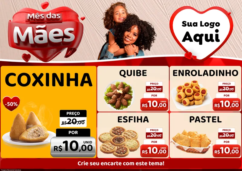 Modelo de Encarte para Encarte A4 Horizontal com o tema Mês das Mães para Salgadaria