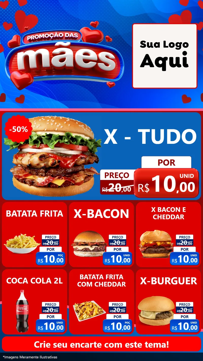 Modelo de Rede Social para Stories com o tema Promoção das Mães para Hamburgueria