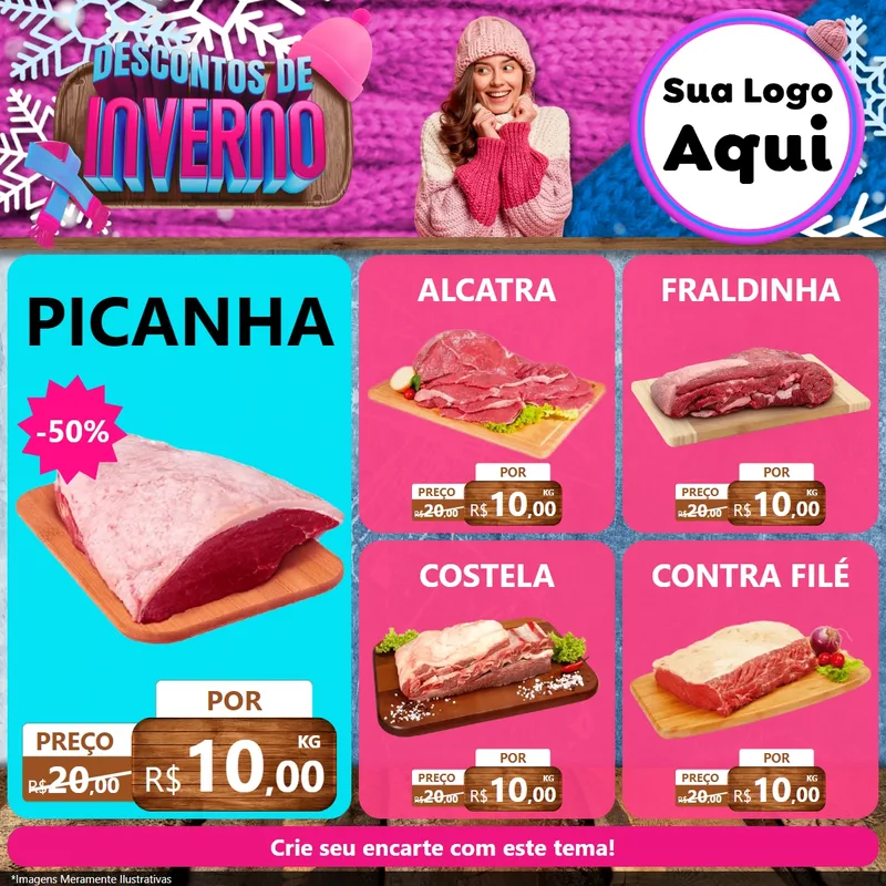 Modelo de Rede Social para Feed Facebook com o tema Descontos de Inverno para Açougue