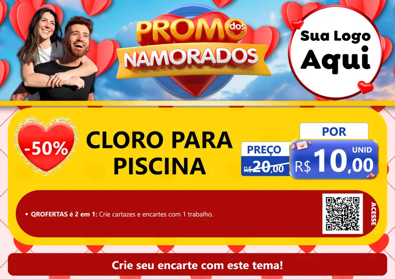 Modelo de Cartaz para Cartaz A4 Horizontal com o tema Promo dos Namorados para Produtos para Piscina