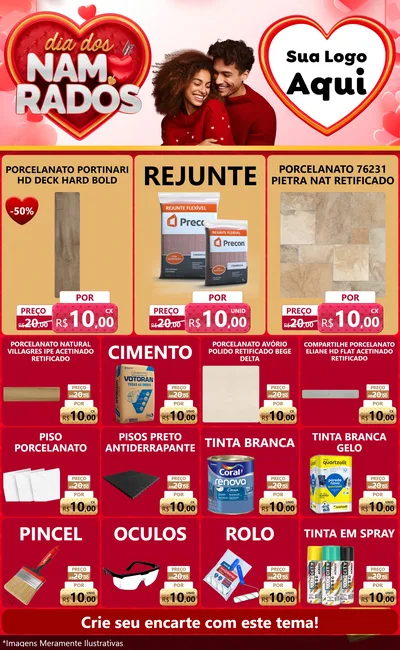 Modelo de Encarte para Encarte Grande com o tema Dia dos Namorados para Pisos e revestimentos