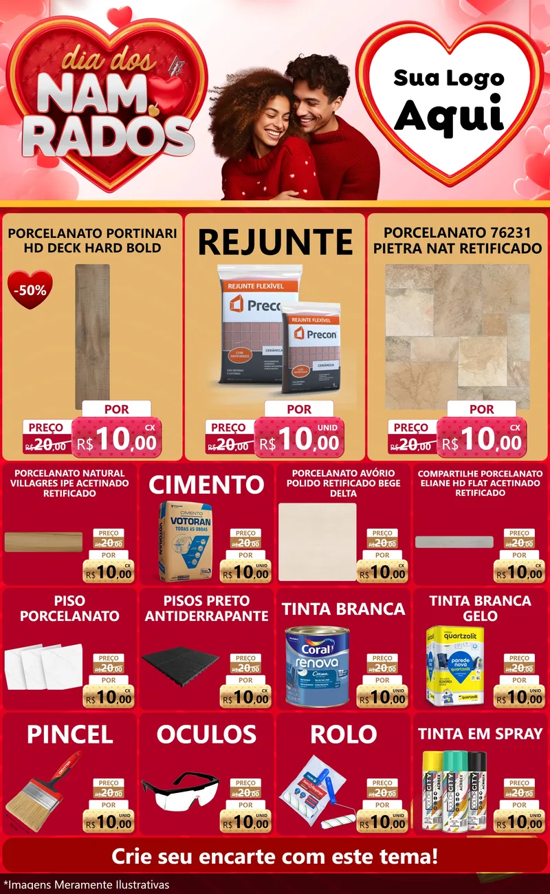 Modelo de Encarte para Encarte Grande com o tema Dia dos Namorados para Pisos e revestimentos