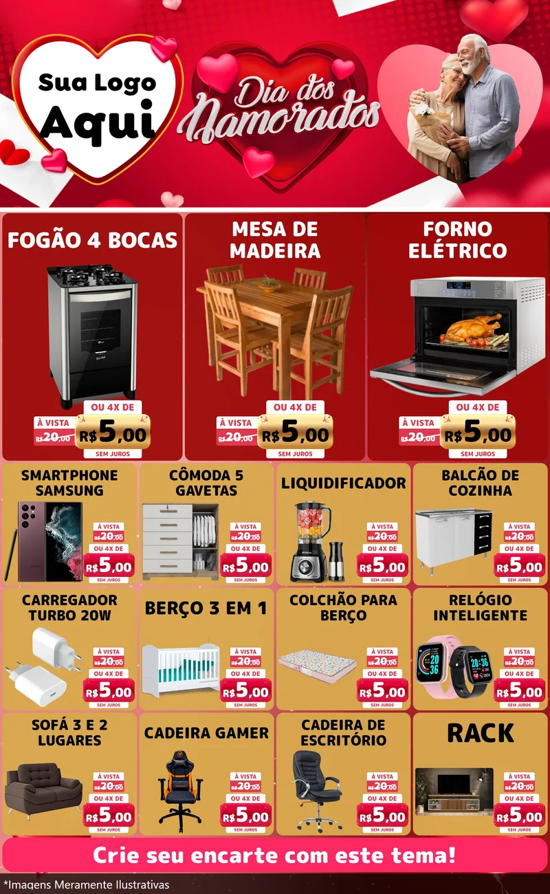 Modelo de Encarte para Encarte Grande com o tema Dia Dos Namorados para Móveis e Eletro