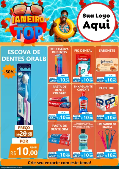 Modelo de Encarte para Encarte A4 Vertical com o tema Janeiro Top para Higiene Pessoal