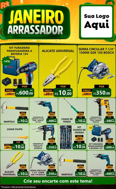 Modelo de Encarte para Encarte Grande com o tema Janeiro Arrasador para Maquinas e Ferramentas
