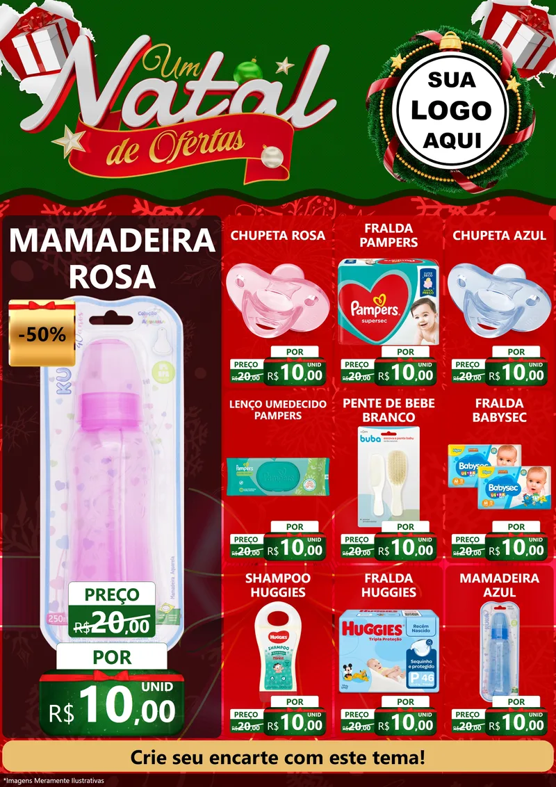 Modelo de Encarte para Encarte A4 Vertical com o tema Um Natal de Ofertas para Bebês