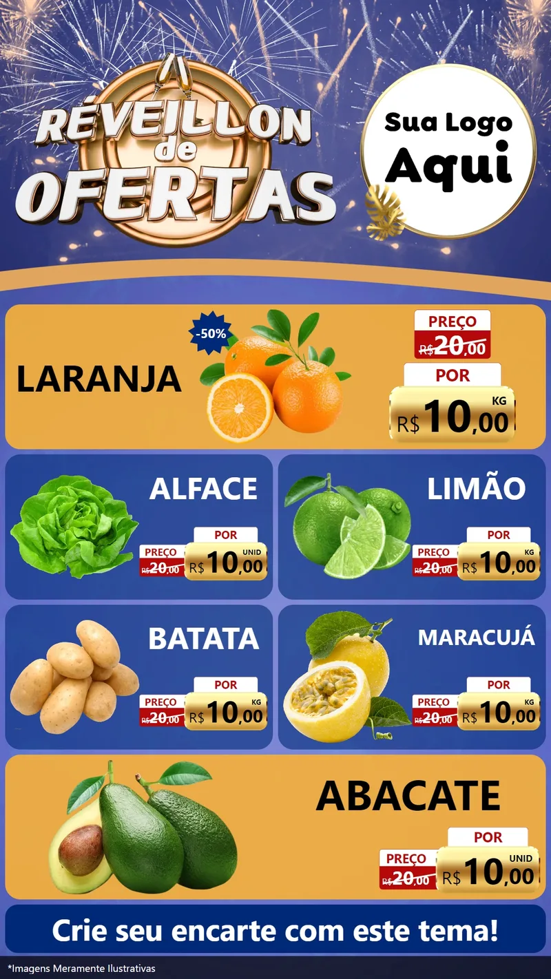 Modelo de TV para TV Vertical com o tema Réveillon de Ofertas para Hortifrúti