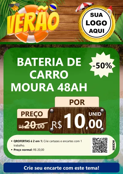 Modelo de Cartaz para Cartaz A4 Vertical com o tema Verão para Baterias Elétricas