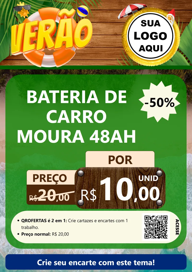 Modelo de Cartaz para Cartaz A4 Vertical com o tema Verão para Baterias Elétricas