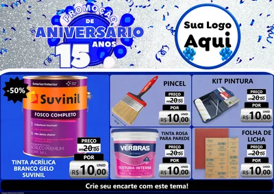 Modelo de Encarte para Encarte A4 Horizontal com o tema Promoção de Aniversário - 15 Anos para Tintas e Ferramentas