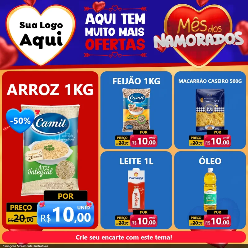 Modelo de Rede Social para Feed Facebook com o tema Mês dos Namorados para Supermercado