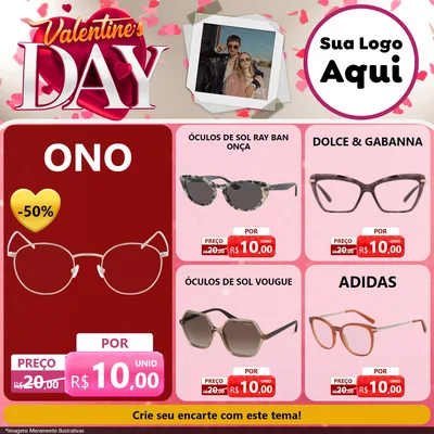 Modelo de Rede Social para Feed Facebook com o tema Valentine's Day para Óticas