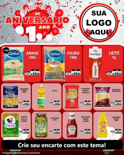 Modelo de Rede Social para Feed Instagram com o tema Promoção de Aniversário - 1 Ano para Supermercado
