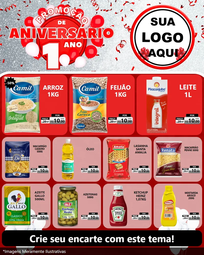 Modelo de Rede Social para Feed Instagram com o tema Promoção de Aniversário - 1 Ano para Supermercado