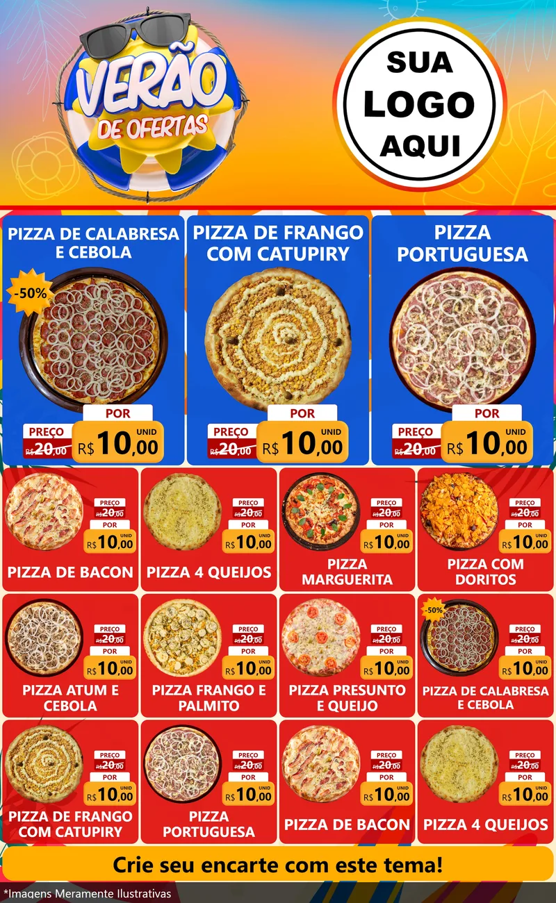 Modelo de Encarte para Encarte Grande com o tema Verão de Ofertas para Pizzaria