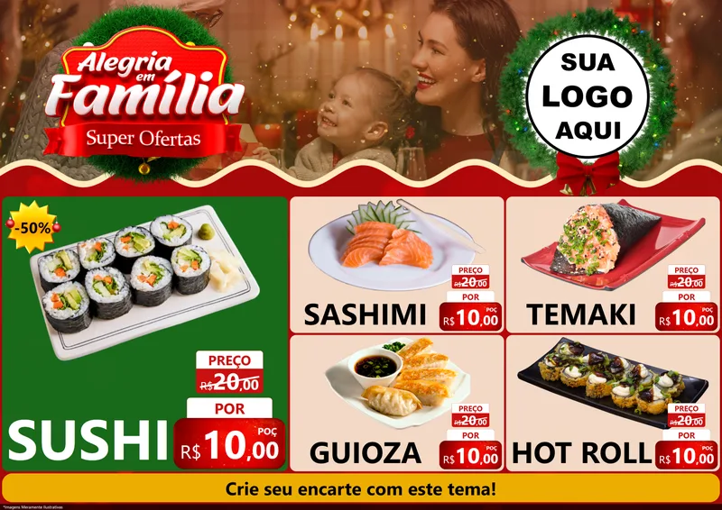 Modelo de Encarte para Encarte A4 Horizontal com o tema Alegria Em Família - Super Ofertas para Comida japonesa