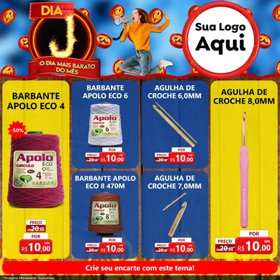 Modelo de Rede Social para Feed Facebook com o tema Dia J - O Dia Mais Barato Do Mês para Armarinho e Aviamentos