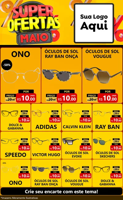 Modelo de Encarte para Encarte Grande com o tema Super Ofertas Maio para Óticas