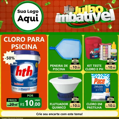 Modelo de Rede Social para Feed Facebook com o tema Julho Imbatível para Produtos para Piscina