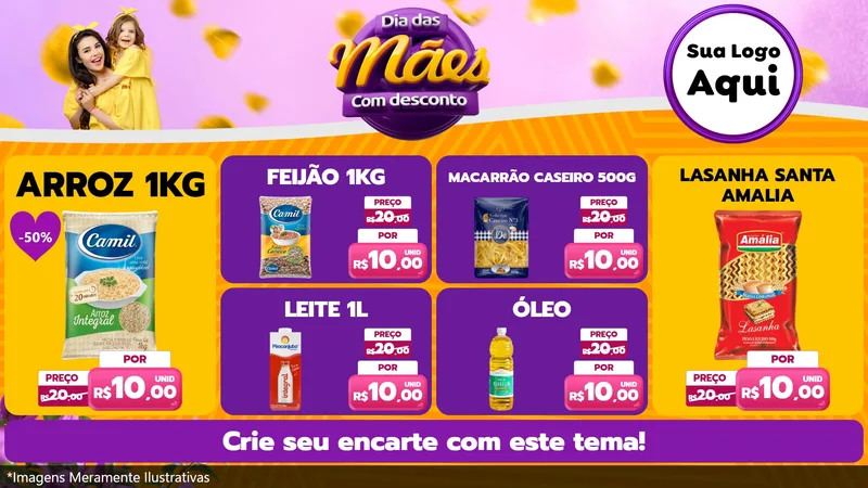 Modelo de TV para TV Horizontal com o tema Dia das Mães com Desconto para Supermercado