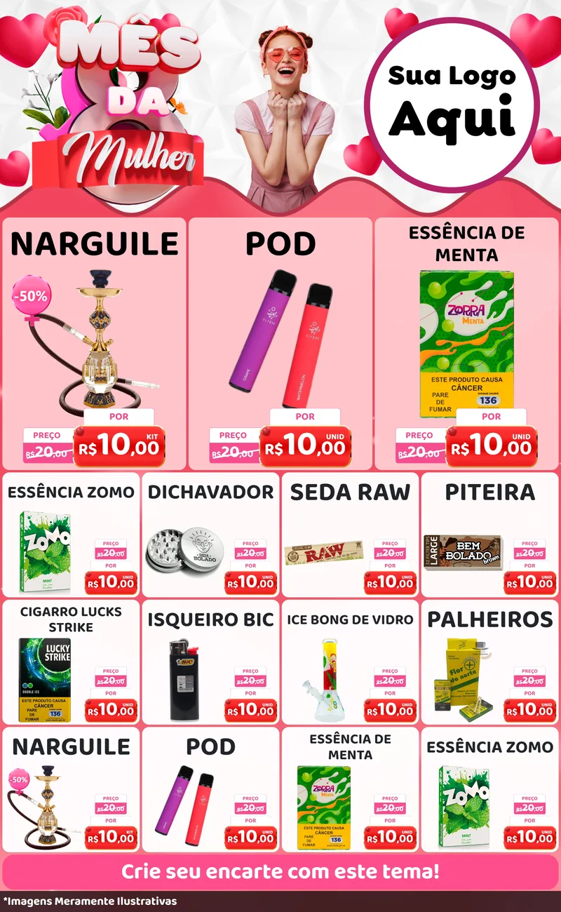 Modelo de Encarte para Encarte Grande com o tema Mês da Mulher para Tabacaria