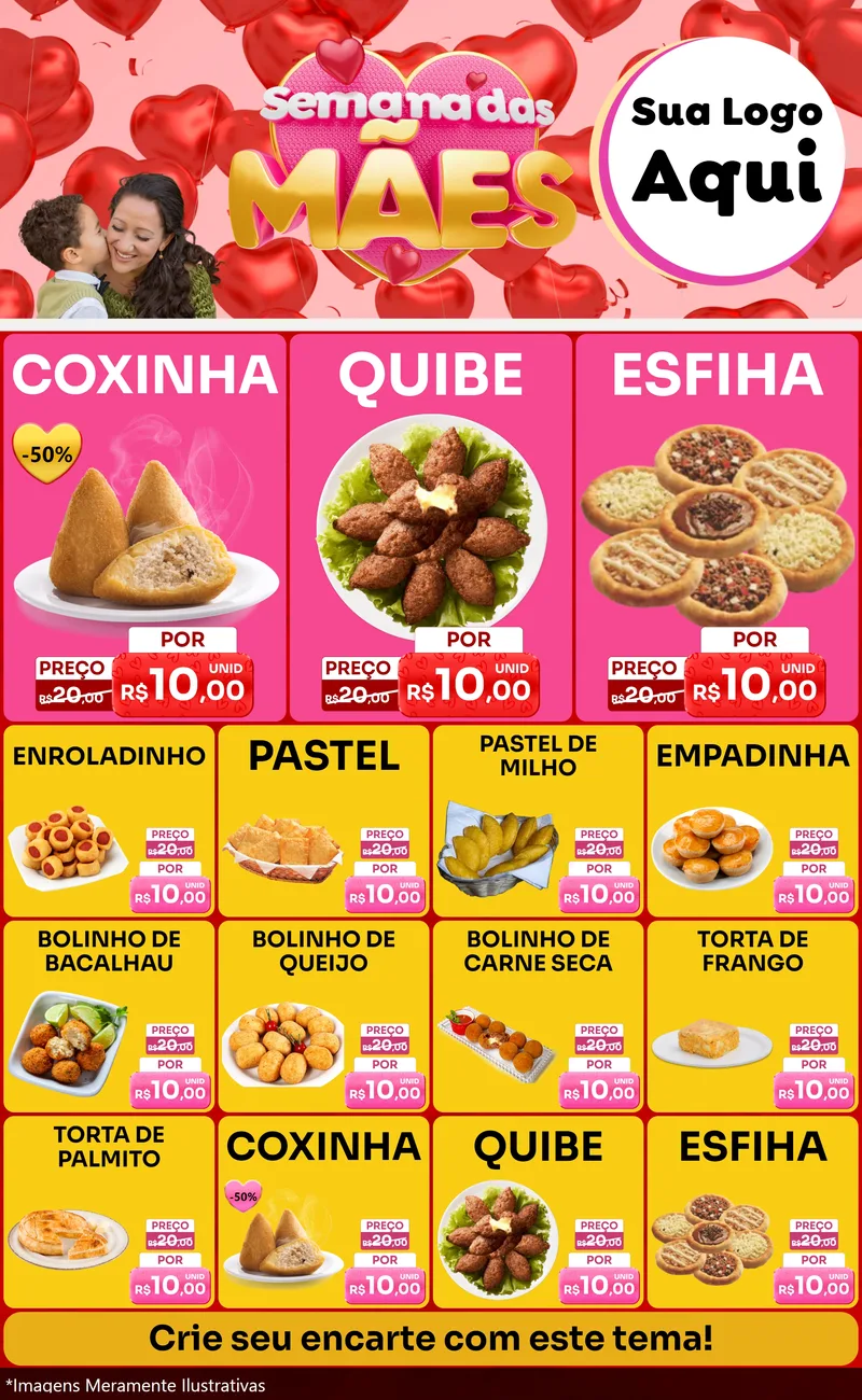 Modelo de Encarte para Encarte Grande com o tema Semana Das Mães para Salgadaria