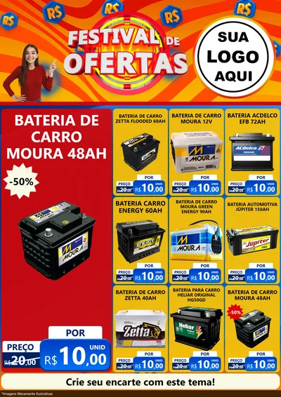 Modelo de Encarte para Encarte A4 Vertical com o tema Festival de Ofertas para Baterias Elétricas