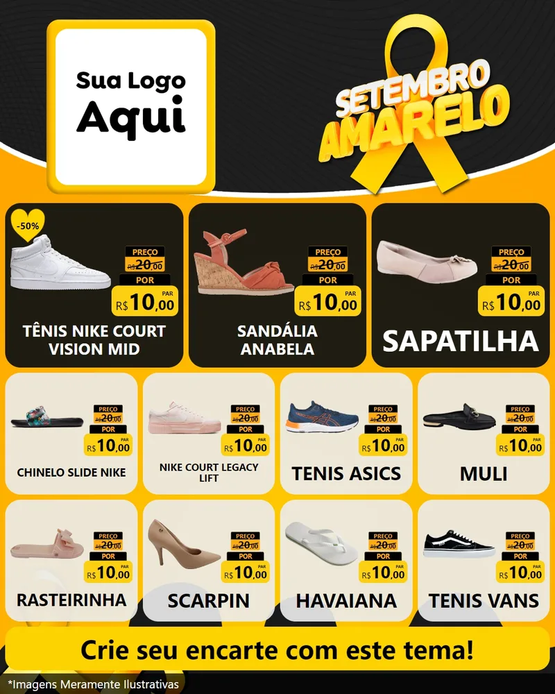 Modelo de Rede Social para Feed Instagram com o tema Setembro Amarelo para Calçados