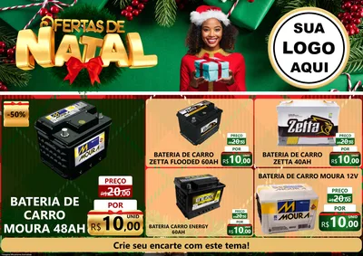 Modelo de Encarte para Encarte A4 Horizontal com o tema Ofertas de Natal para Baterias Elétricas