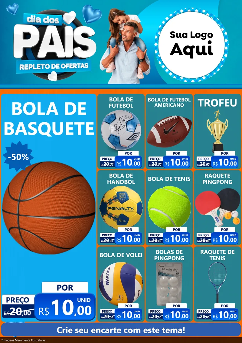 Modelo de Encarte para Encarte A4 Vertical com o tema Dia Dos Pais Repleto de Ofertas para Artigos Esportivos
