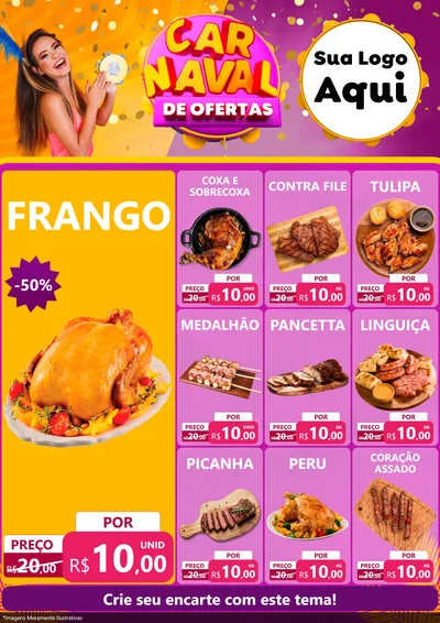 Modelo de Encarte para Encarte A4 Vertical com o tema Carnaval de Ofertas para Assados