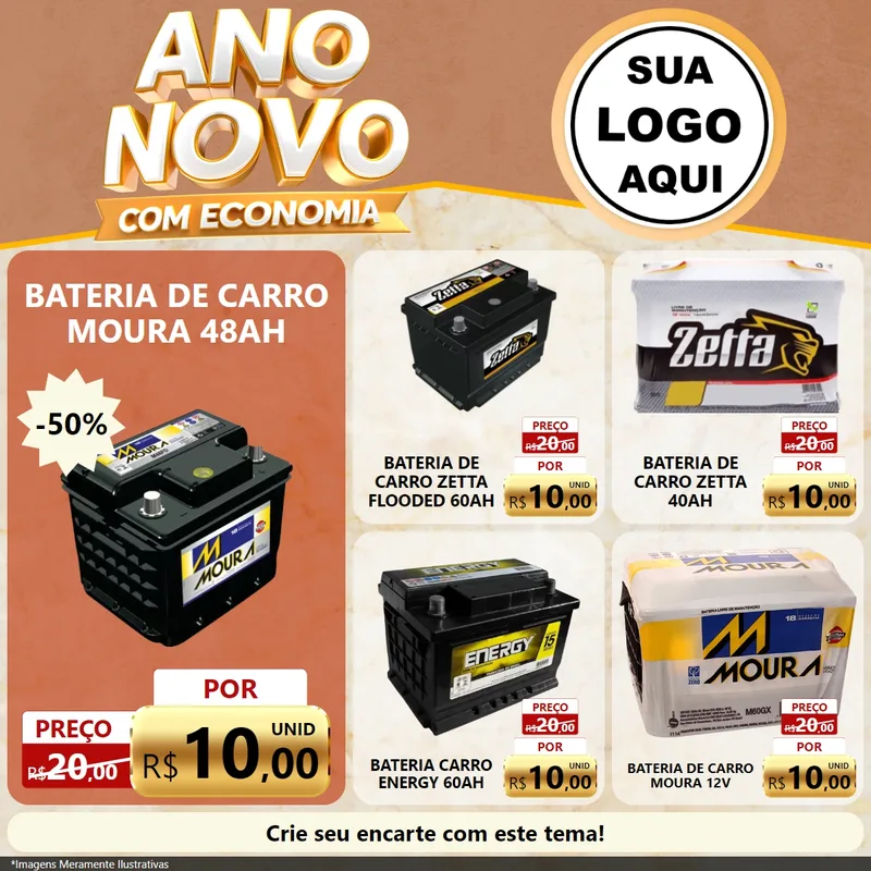 Modelo de Rede Social para Feed Facebook com o tema Ano Novo Com Economia para Baterias Elétricas