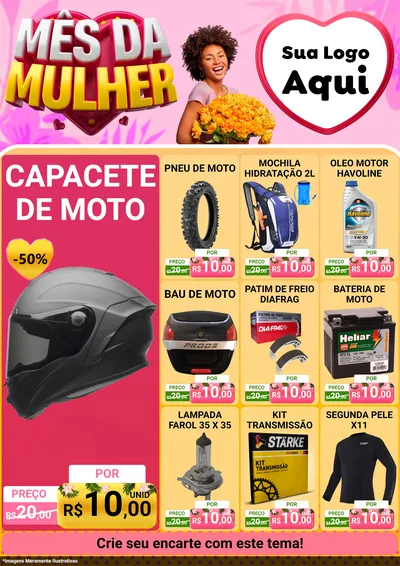 Modelo de Encarte para Encarte A4 Vertical com o tema Mês da Mulher para Moto peças