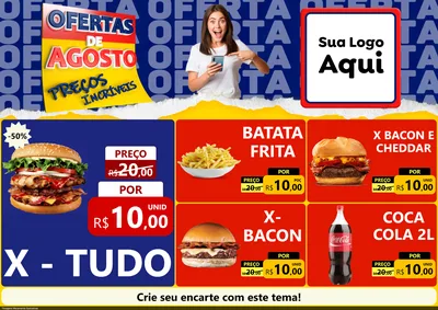 Modelo de Encarte para Encarte A4 Horizontal com o tema Ofertas de Agosto - Preços Incríveis para Hamburgueria