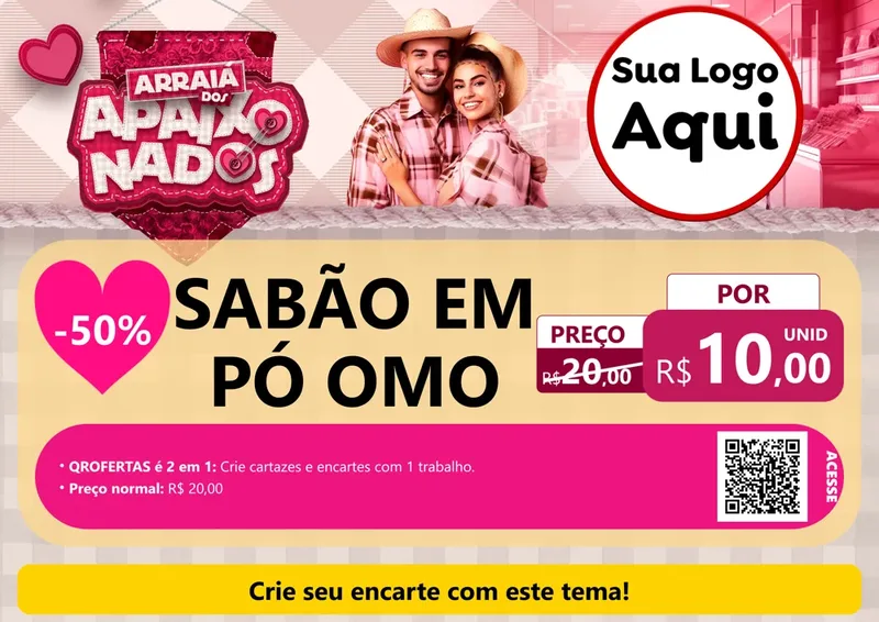 Modelo de Cartaz para Cartaz A4 Horizontal com o tema Arraiá dos Apaixonados - Junina para Produtos de Limpeza
