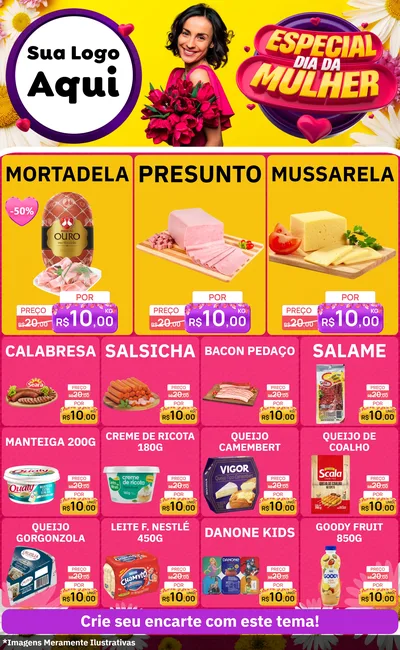 Modelo de Encarte para Encarte Grande com o tema Especial Dia da Mulher para Frios e Laticínios