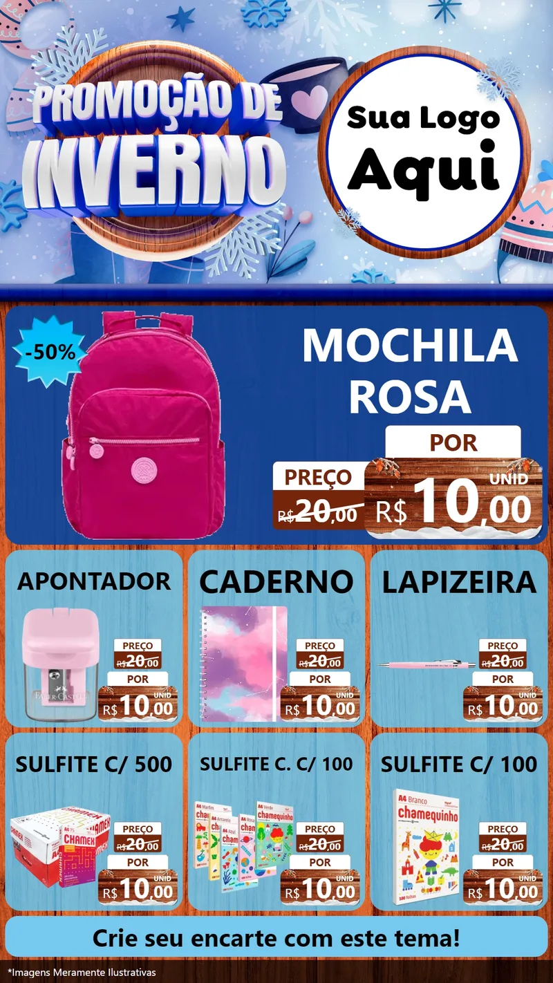 Modelo de Rede Social para Stories com o tema Promoção de Inverno para Papelaria