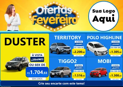 Modelo de Encarte para Encarte A4 Horizontal com o tema Ofertas de Fevereiro para Concessionaria de Carros