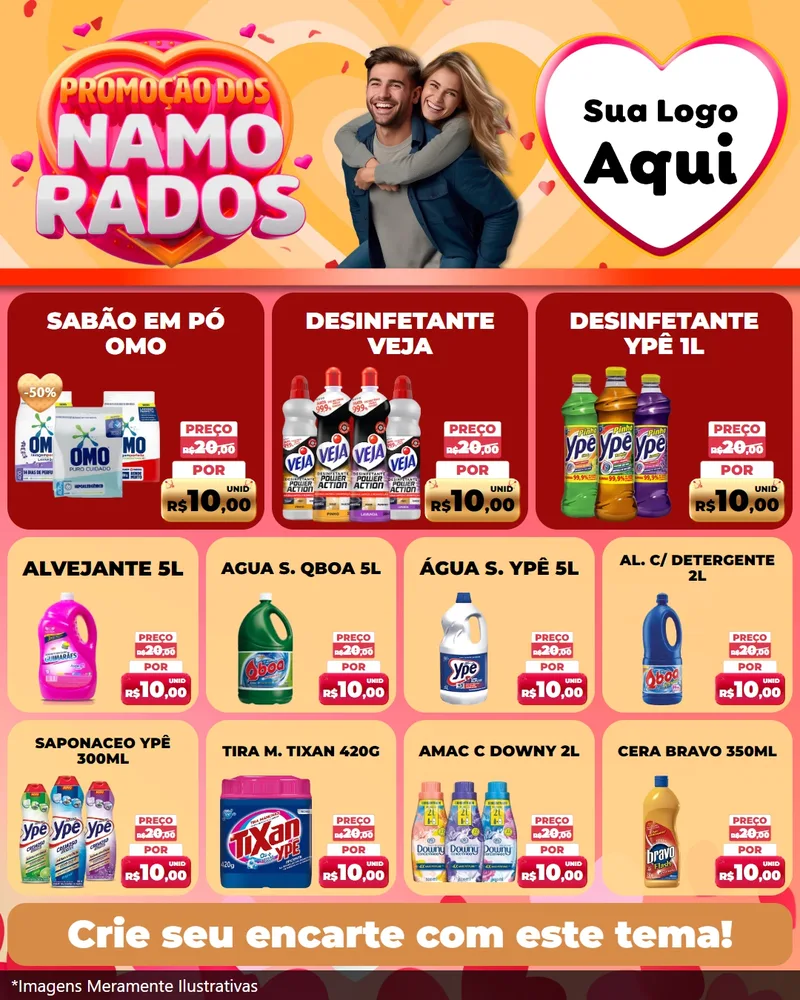 Modelo de Rede Social para Feed Instagram com o tema Promoção dos Namorados para Produtos de Limpeza