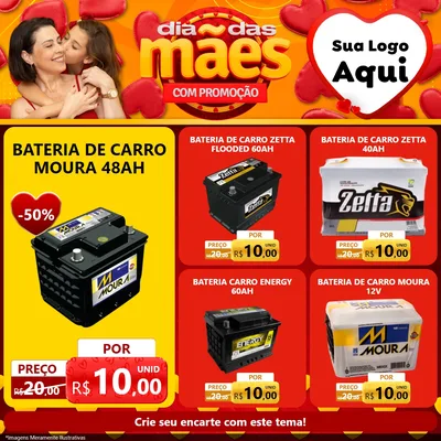 Modelo de Rede Social para Feed Facebook com o tema Dia das Mães com Promoção para Baterias Elétricas