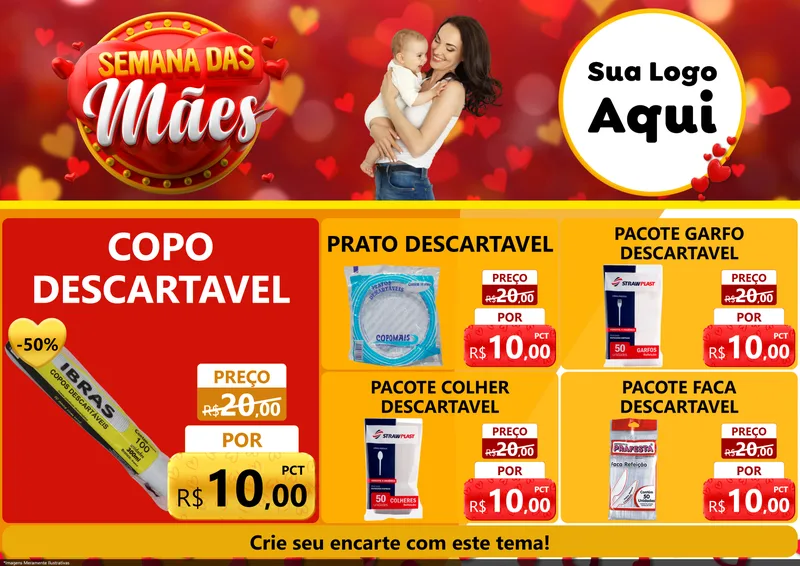 Modelo de Encarte para Encarte A4 Horizontal com o tema Semana das Mães para Embalagens