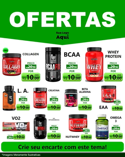 Modelo de Rede Social para Feed Instagram com o tema Ofertas Verde Cartaz para Suplementos alimentares