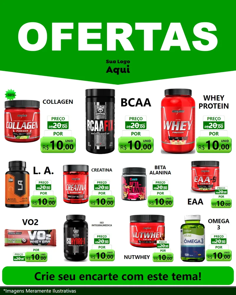 Modelo de Rede Social para Feed Instagram com o tema Ofertas Verde Cartaz para Suplementos alimentares