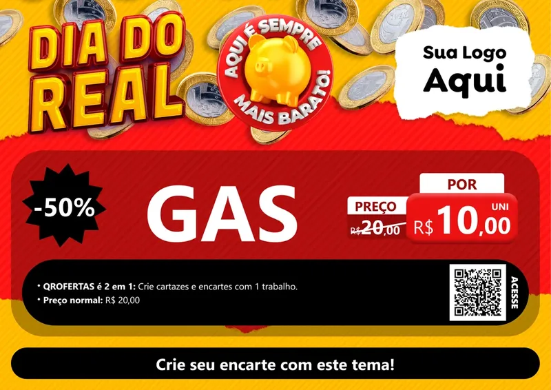 Modelo de Cartaz para Cartaz A4 Horizontal com o tema Dia Do Real para Água e gás