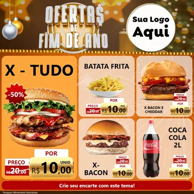 Modelo de Rede Social para Feed Facebook com o tema Ofertas de Fim de Ano para Hamburgueria