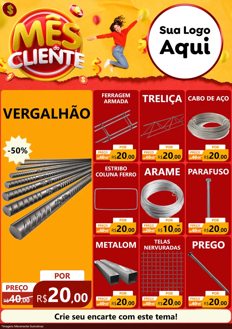 Modelo de Encarte para Encarte A4 Vertical com o tema Mês do Cliente para Ferragens